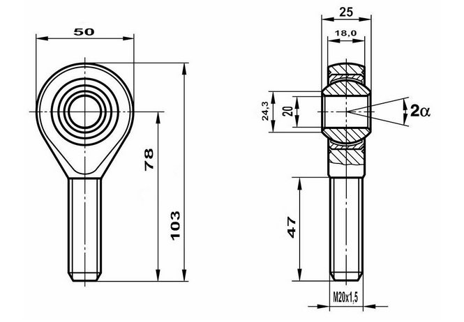 Fluro Motorsport Gelenkkopf GALXSW 20x1,5 MS AL hochfest 42CrMo4, Lager vorgespannt