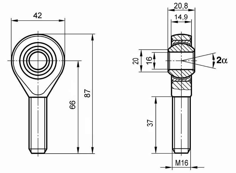 Motorsport Gelenkkopf M16x1,5 links hochfest 25CrMo4 nicht vorgespannt