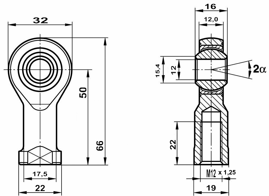 Fluro Hochleistungs Gelenkkopf GIXSW M12x1,25 MS Lager vorgespannt