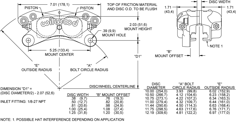 Wilwood forged Dynalite (four Piston) 35.1mm, 9.7mm D35.1mm Scheibe9.7mm