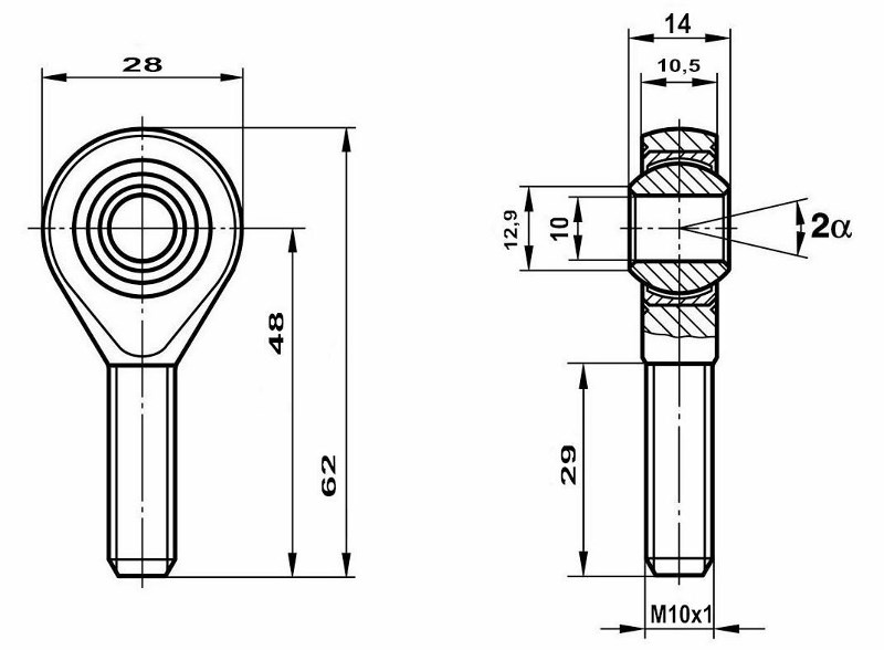 Fluro Motorsport Gelenkkopf GAXSW 10x1,25 MS AR hochfest 42CrMo4, Lager vorgespannt