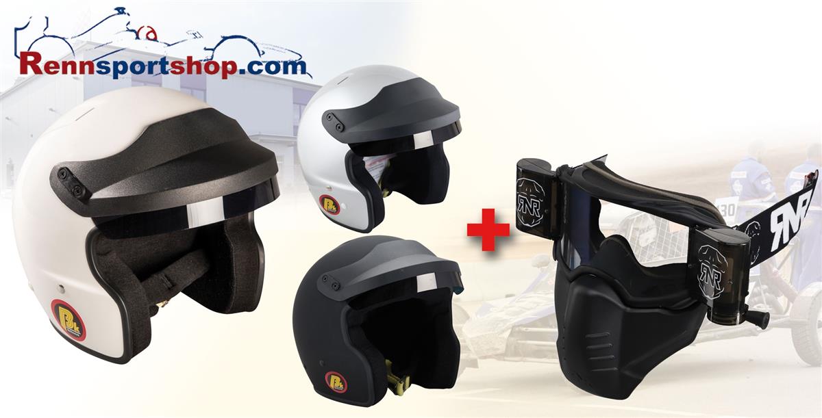 Helm Komplettangebot Open Face  Gr. L, schwarz, schwarz Beltenick/RNR Kombi Angebot 