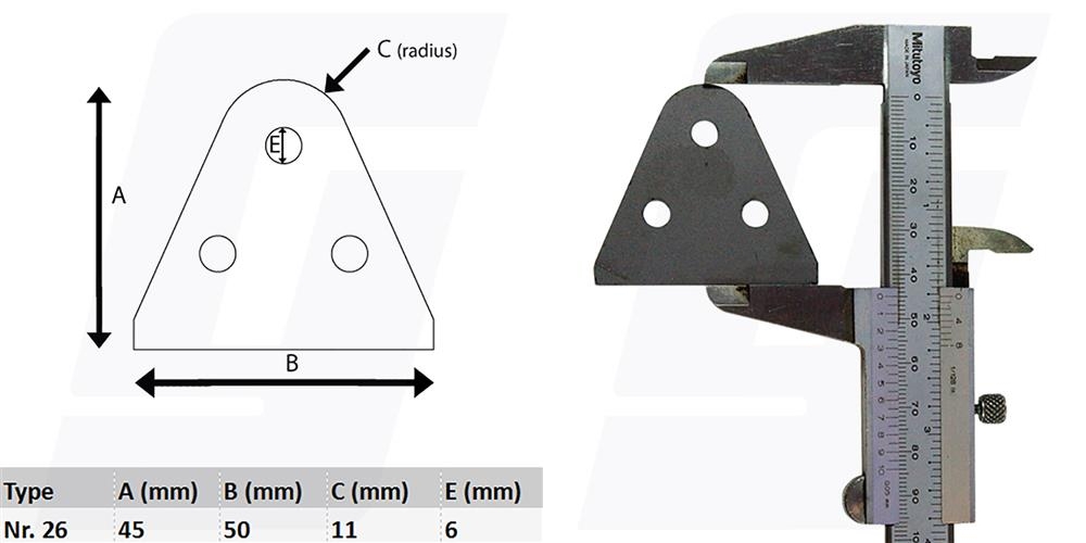 Schweisslasche Nr.26 50x45x2mm (6mm Loch)  - Domex700