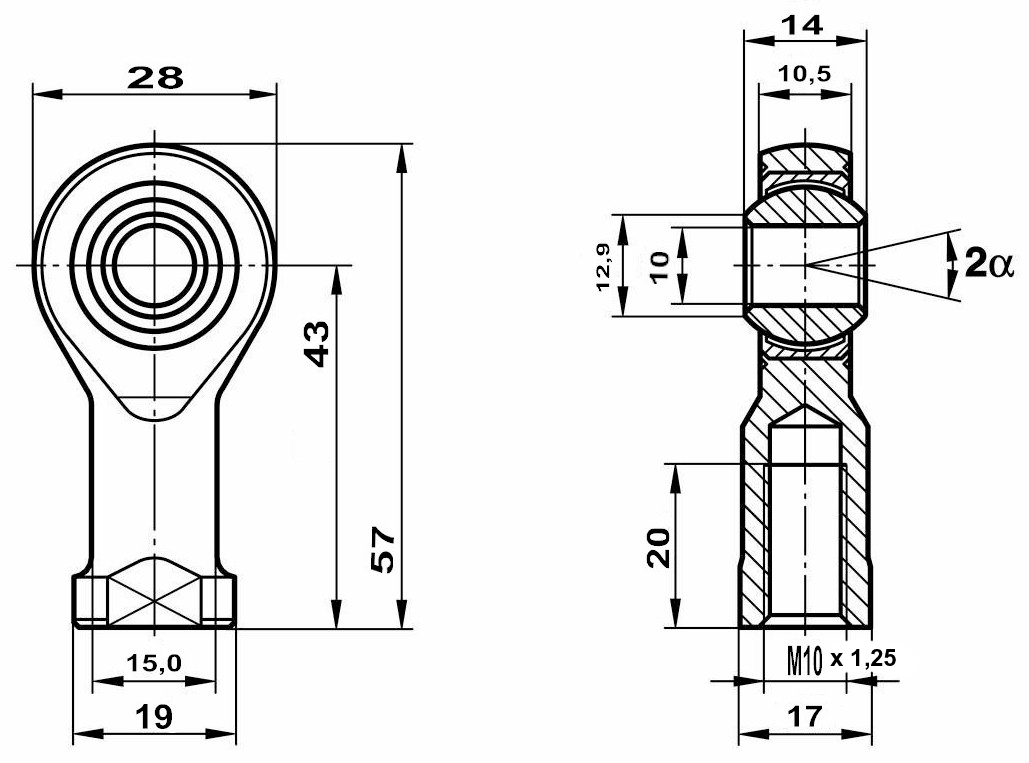 Fluro Hochleistungs Gelenkkopf GIXSW M10x1,25 MS Lager vorgespannt