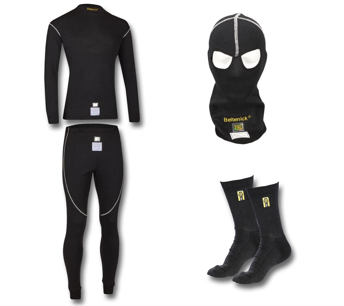 Beltenick Unterwäsche Komplett Set schwarz FIA8856-2018 Kopfhaube: Augenlöcher, Overallgrösse: Gr. 4XL (66-68), Sockengröße: 40-46