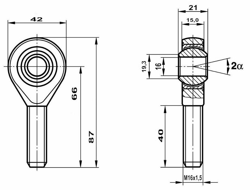 Fluro Gelenkkopf GAXSW M16x1,5 links hochfest 42CrMo4 nicht vorgespannt