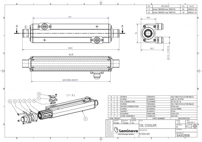 Laminova Ölkühler 395mm Ölanschluss: AN12 (1-1/16-12)
Wasseranschluss: Durchmesser 32mm SA00280