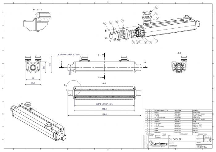 Laminova Ölkühler 395mm Ölanschluss: AN16 (1-5/16-12) 
Wasseranschluss: Durchmesser 32mm SA00288